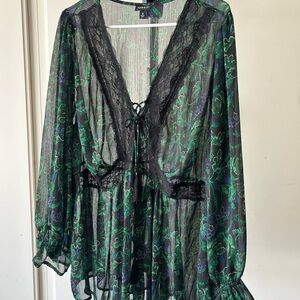 Torrid Floral Lace Sheer shirt - Black and Green